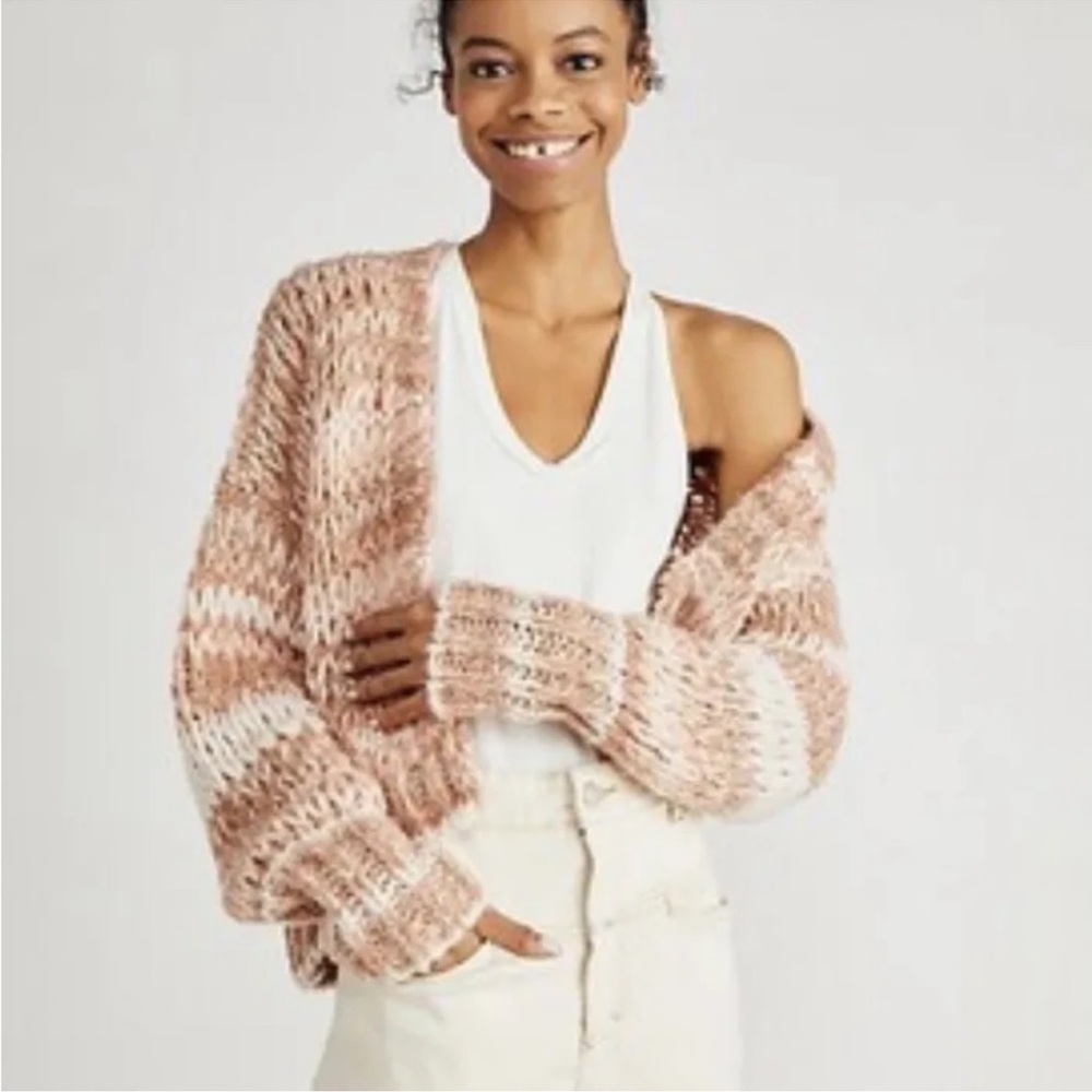 NWT Free People Peach & Ivory Wanderer Chunky Cardigan Sweater (Size XS)